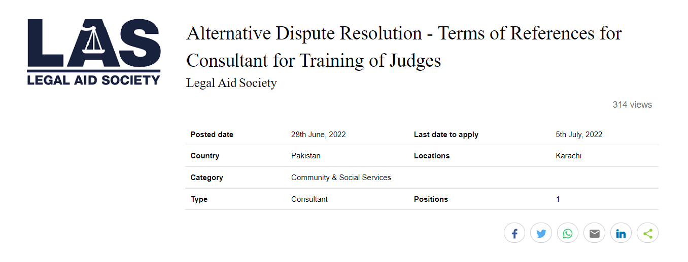 Alternative Dispute Resolution – Terms of References for Consultant for Training of Judges