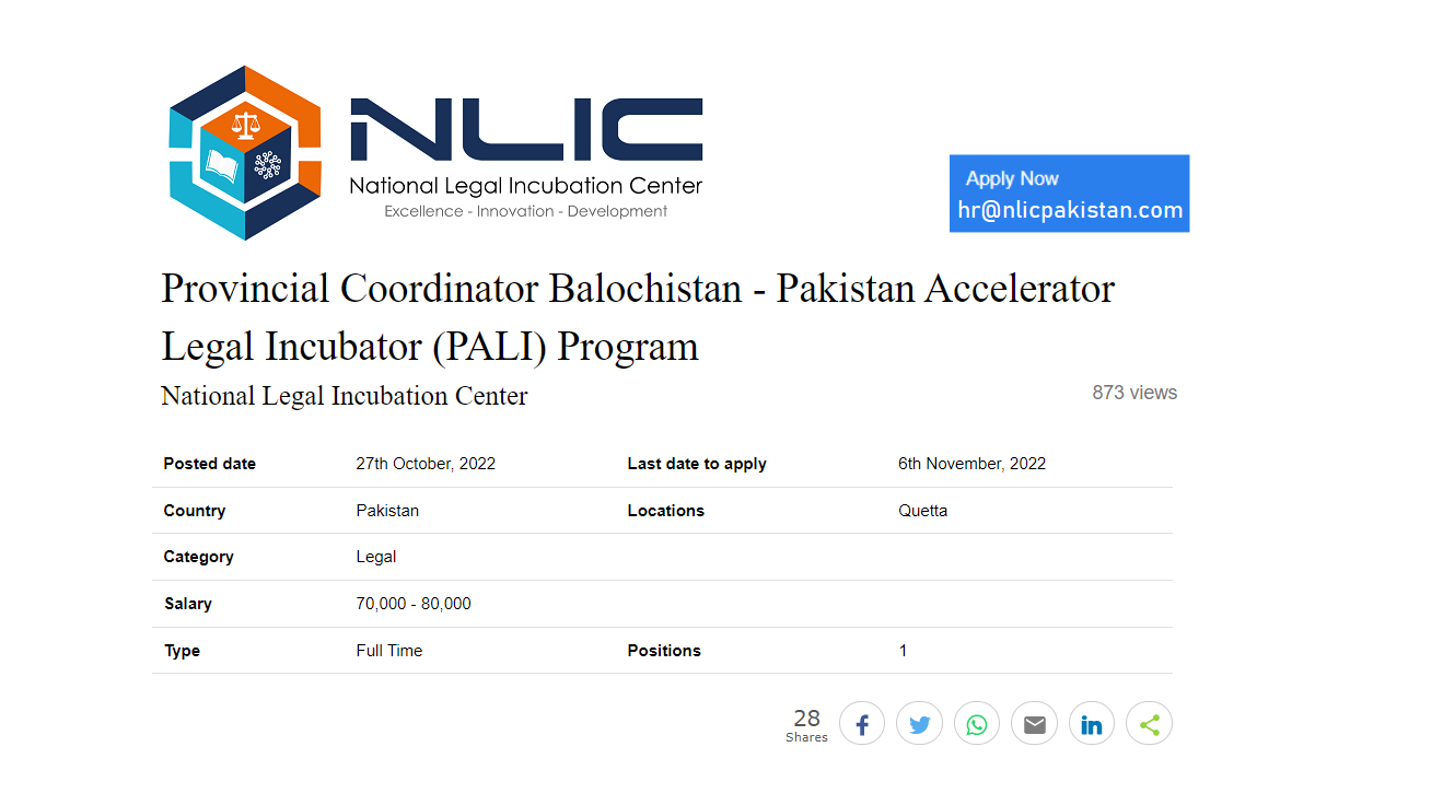 Provincial Coordinator Balochistan – Pakistan Accelerator Legal Incubator (PALI) Program